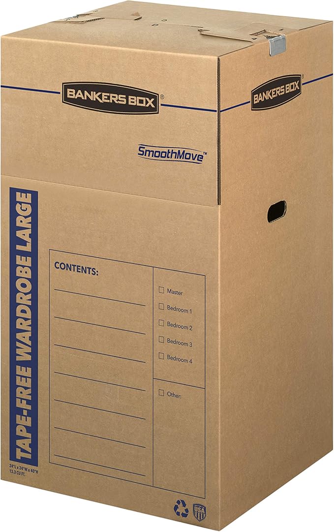 Bankers Box Tall Wardrobe Box 3 Pack, Tape-Free Design by BankersBox