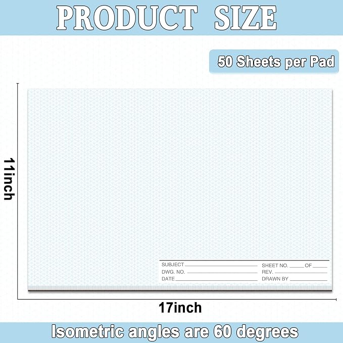 1 Pack 50 Sheets 11" x 17" Isometric Graph Paper Pad Landscape - Image 2