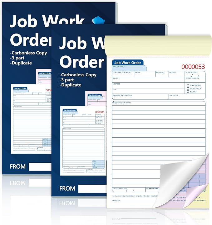 150 Sets Job Work Order Form Book 3 Part Carbonless Work Order Invoice Book 5.5 by Unknown