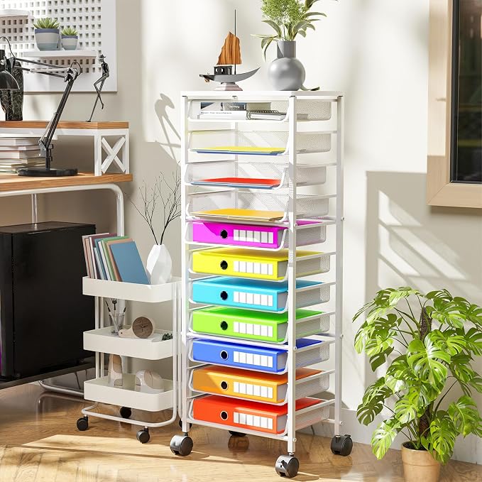 Simple Trending 12 Tier Rolling File Cart, Wood Desk File Organizer - Image 3