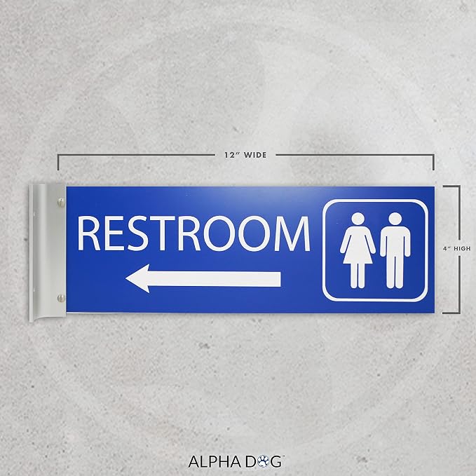 ALPHA DOG SIGNS Corridor Projecting Hallway Bathroom Sign, Left Arrow, - Image 2