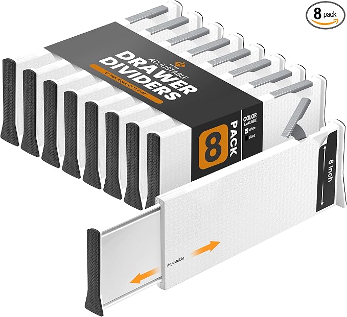RAPTUROUS Adjustable Deep Drawer Divider – 6" Tall, Expandable 13-22", Non-Slip by Rapturous