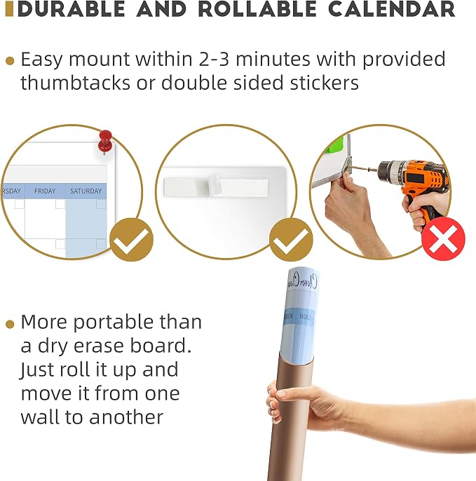 CLEVER CLEAN Large Dry Erase Wall Calendar 5 Feet- 48"x60" 2026 Undated Yearly - Image 5