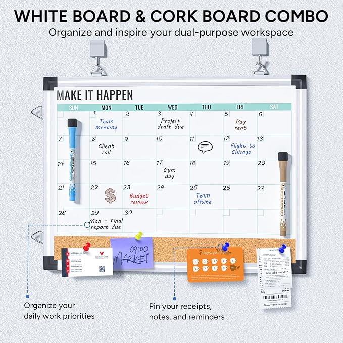 Monthly Calendar Whiteboard and Cork Board Combo - Image 3