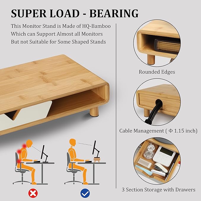 Homerays Monitor Stand with Drawer, Exquisite Computer Monitor Stand - Image 4