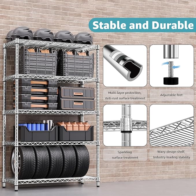 M MZG 1750 LBS Storage Shelves 5-Tier Utility Shelving Unit Steel Organizer - Image 5