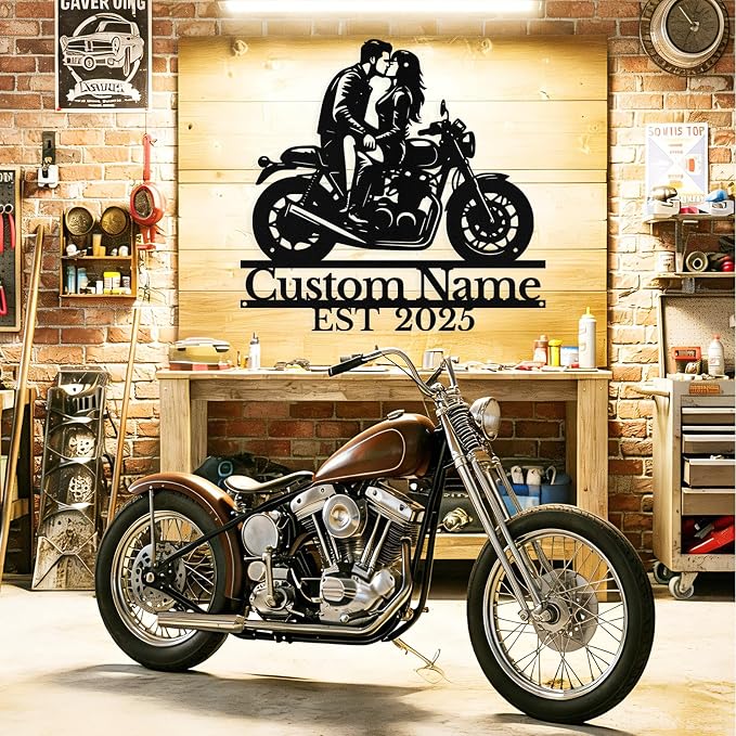 Custom Motorcycle Couple Metal Signs Personalized Biker Couple Name Sign Custom - Image 8