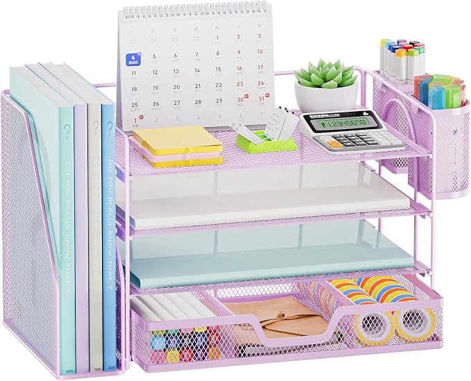 Marbrasse Desk Organizer and Accessories，4-Tier Paper Letter Tray Organizer by Marbrasse