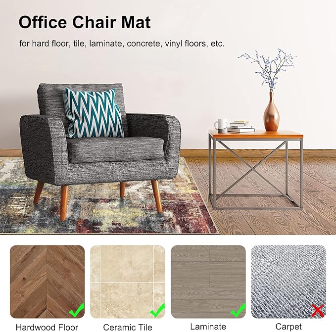 Anidaroel Office Chair Mat for Hardwood Floor, Anti-Slip Computer Chair Mat - Image 3
