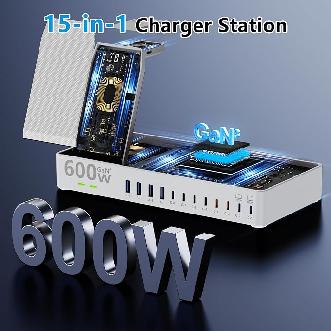 600w Charging Station for Multiple Devices, 15 in 1 Wireless Charger - Image 4