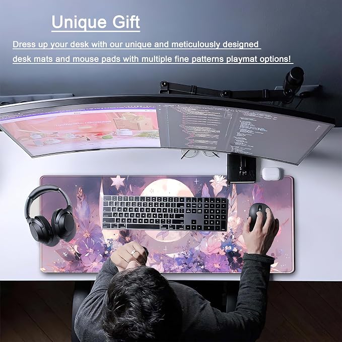 Cool Kawaii Pastel Purple Floral Desk Mat Mouse Pad Large Gaming Mousepad - Image 2
