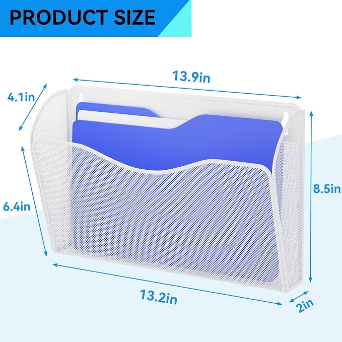 GDINDINFAN 6 Single Pocket Wall File Holder, Mesh Hanging File Folder Paper - Image 3