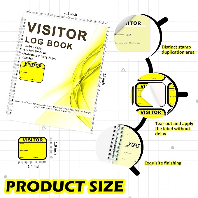 1 Pack Visitor Badges with Carbon Copy Visitor Stickers Letter Size Visitor Log - Image 2