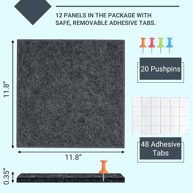 AKTOP Cork Board Bulletin Board 47"x35", 12 Pack Removable Felt Cork Board Tiles - Image 3