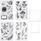 UCEC 4 Sheets Clear Stamps Set for Card Making and 2 Pcs Acrylic Stamp Block by UCEC