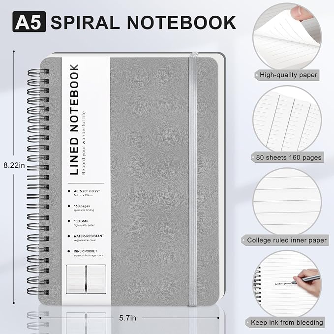 ABERLLS Gray Lined Spiral Journal Notebook - Image 2