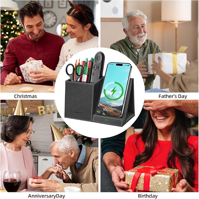 TopMade Wireless Charger with Pen Pencil Holder, Leather Mltifunctional Desk - Image 7