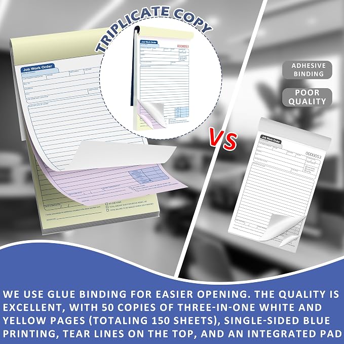 150 Sets Job Work Order Form Book 3 Part Carbonless Work Order Invoice Book 5.5 - Image 4