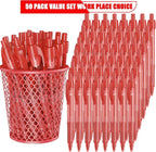 deegtran Pens Bulk, 50 Pack No Bleed Red Ink Click Pens - Image 2