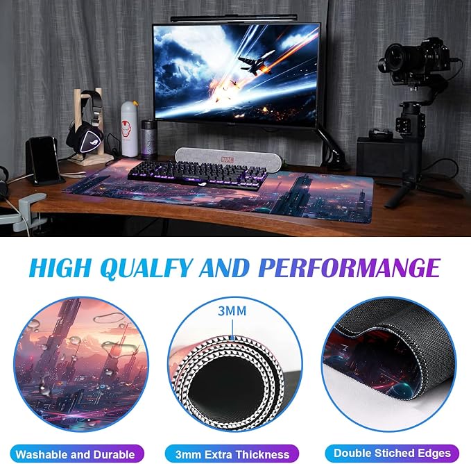 Digital Anime City Night View Office Art Desk Mat, Female Aesthetic Style - Image 4