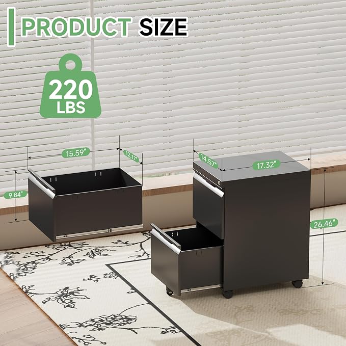 LONGLINK 2 Drawer Mobile File Cabinet - Image 3