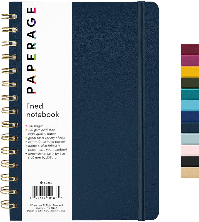 PAPERAGE Lined Spiral Journal Notebook, 160 Pages, Hardcover Journal by PAPERAGE