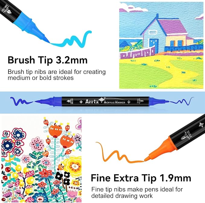 Arrtx Acrylic Pens Paint Markers 32 Colors, Dual Tip Acrylic Paint Markers - Image 2