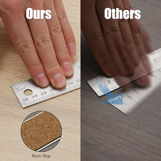Metal Ruler with Cork Backing, 6+12+18 Inch Stainless Steel Rulers 6 Inch 12 - Image 3