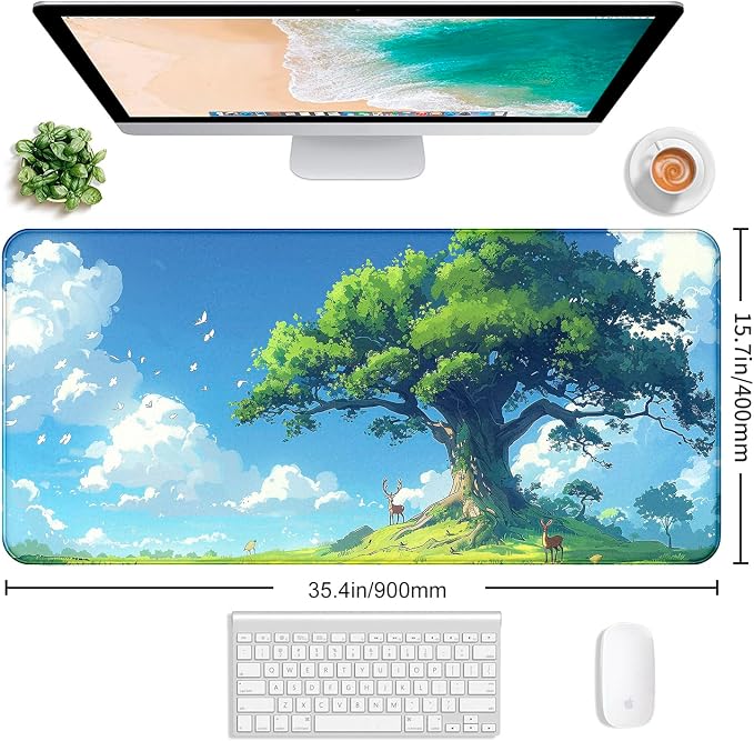 Simple and Cute Anime Landscape Computer Mouse Pad, Large Green Plant Outdoor - Image 2