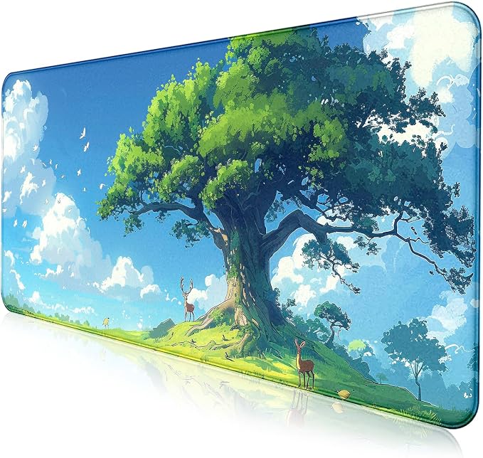 Simple and Cute Anime Landscape Computer Mouse Pad, Large Green Plant Outdoor by LQFIWSS