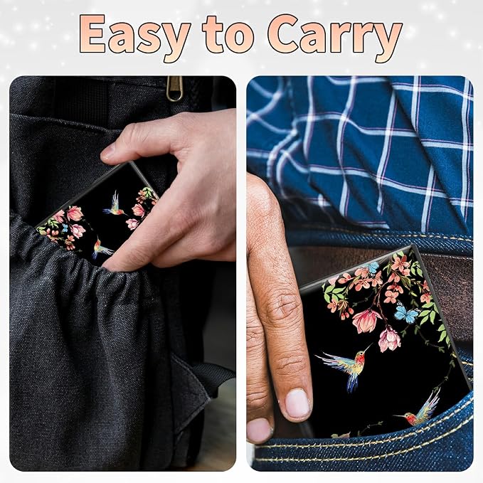 BWEGRHE Slim Credit Card Holder, Hummingbird Floral Sakura RFID Blocking Metal - Image 7