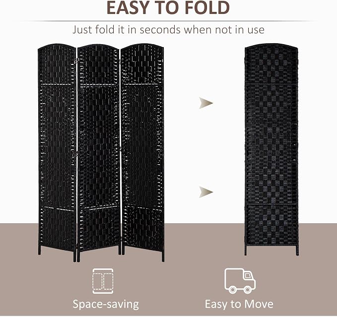 HOMCOM Room Divider, 3 Panel Folding Privacy Screen, 6FT Tall Portable Wicker - Image 3