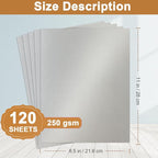 Silunkia 120 Sheets Shimmer Silver Cardstock 8.5 x 11 Craft Paper, 250gsm/92lb - Image 2