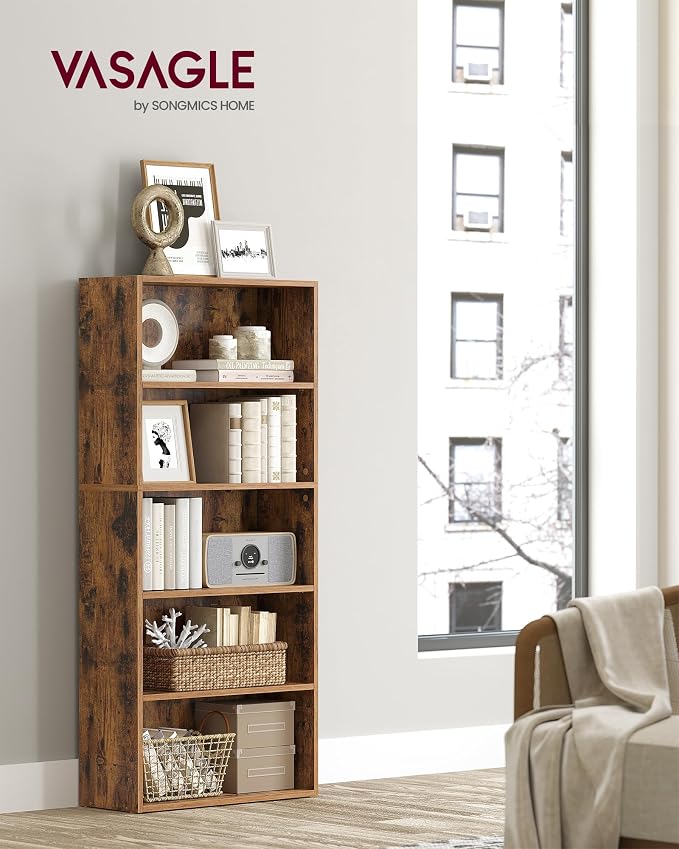 VASAGLE Set of 2 Bookshelves, 23.6 Inches Wide, 5-Tier Open Bookcases - Image 2