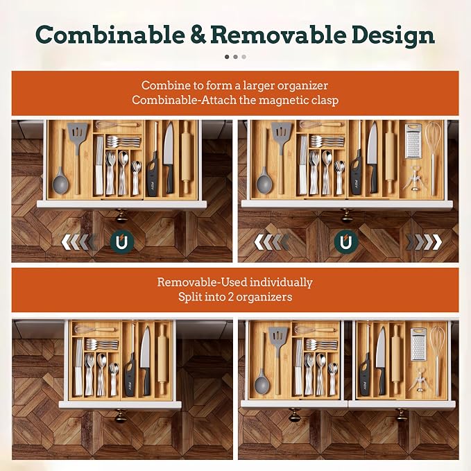 Silverware Organizer Large, Magnetic Connected Expandable 11 Slots Silverware - Image 5