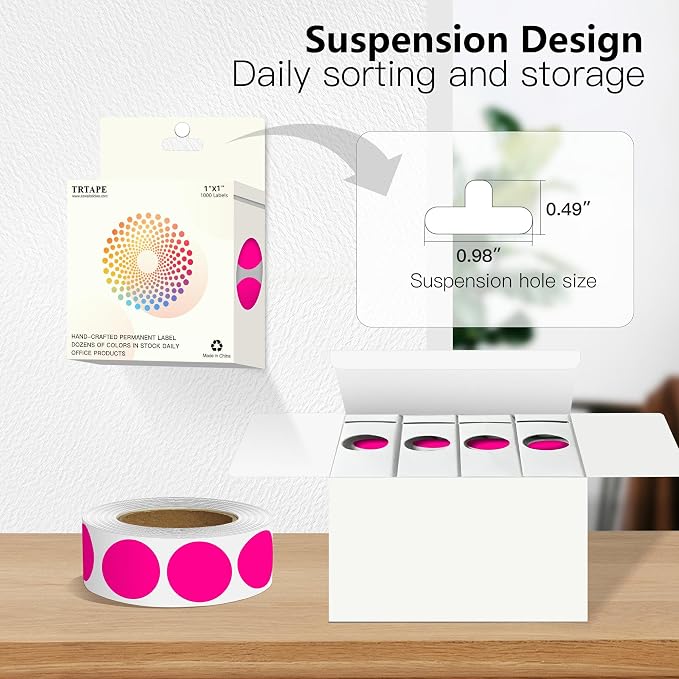 Fluorescent Pink 1 Inch Round Color Coding Labels - Image 4
