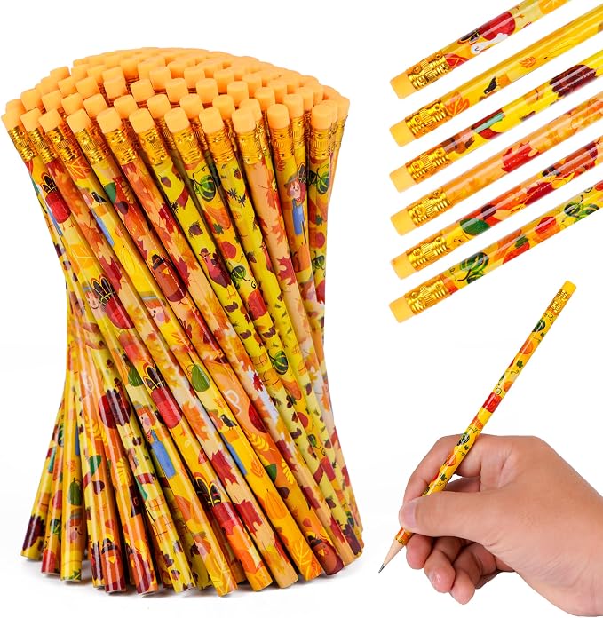 Kolewo4ever 100 Pieces Thanksgiving Pencils Assortment Cylinder Wood Pencil by Kolewo4ever