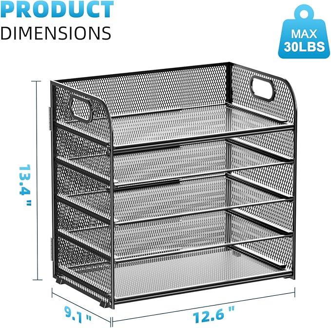 Marbrasse 5 Tier Paper Organizer Letter Tray, Mesh Desk File Organizer - Image 3