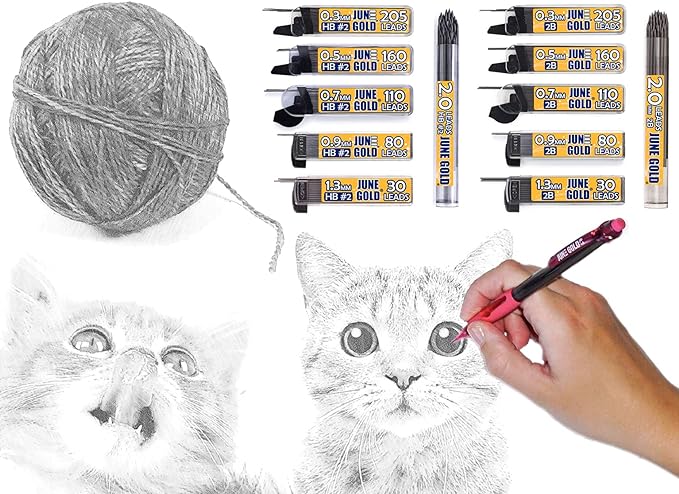 June Gold 120 Pieces, 1.3 mm 2B Lead Refills, 30 Pieces Per Dispenser, Medium - Image 3