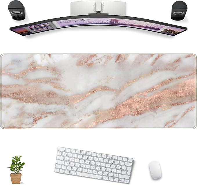 Cute Desk Mat Rose Gold Marble Mouse Pad Gaming XL Large Extended Desk Matt by DCJJM
