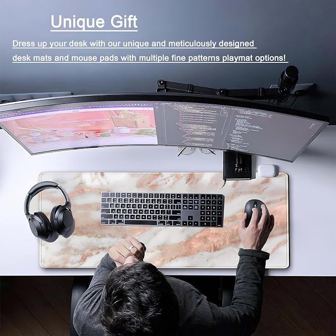 Cute Desk Mat Rose Gold Marble Mouse Pad Gaming XL Large Extended Desk Matt - Image 2