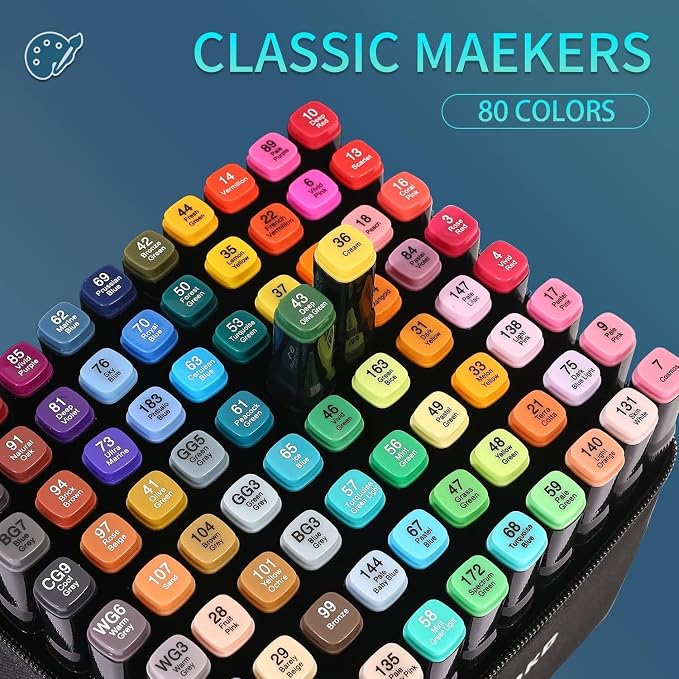 WELLOKB Alcohol Markers, 120 Colors Dual Tip Permanent Art Markers - Image 2