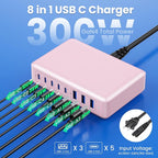 USB C Charger 300W USB C Charger Block 8-Ports GaN IV Fast Charging Station - Image 2