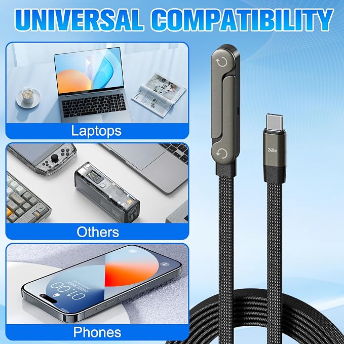 Sideways Phone Charger, 2 in 1 Invisible Holder Charger Cable, 240W Braided - Image 7