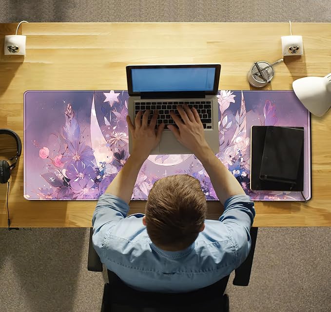Cool Kawaii Pastel Purple Floral Desk Mat Mouse Pad Large Gaming Mousepad - Image 6