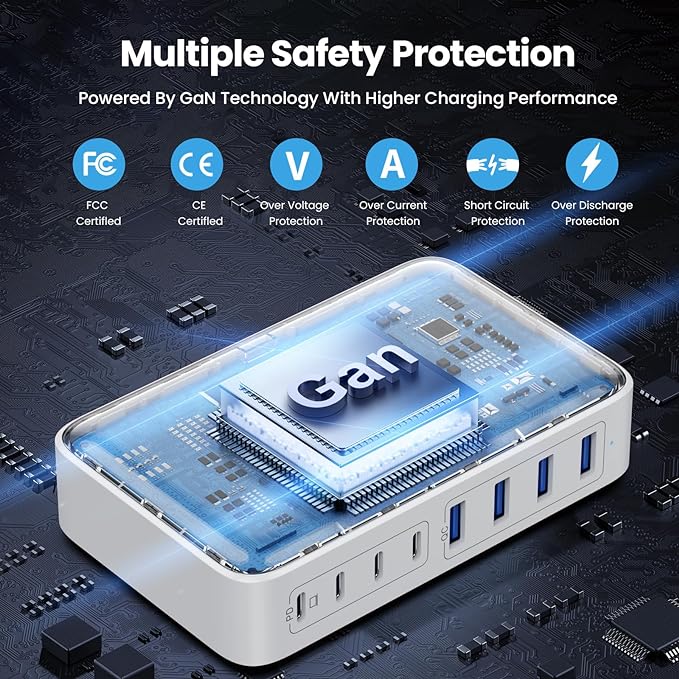 USB C Charger 200W USB C Charger Block, Upgraded GaN III 8-Port Fast Charging - Image 4