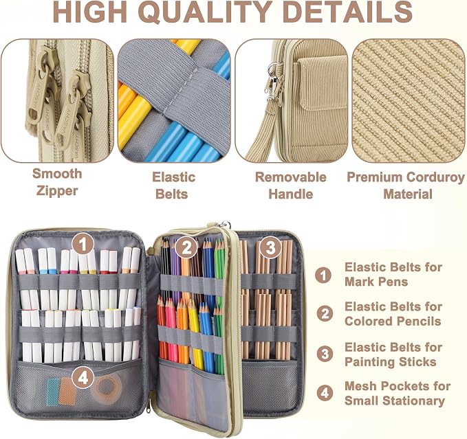 VASCHY Colored Pencil Case, Corduroy Large Pencil Pouch - Image 3