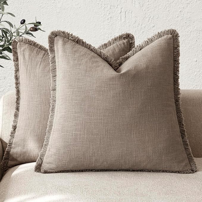 Foindtower Set of 2 Decorative Linen Fringe Throw Pillow Covers Boho Farmhouse by Foindtower