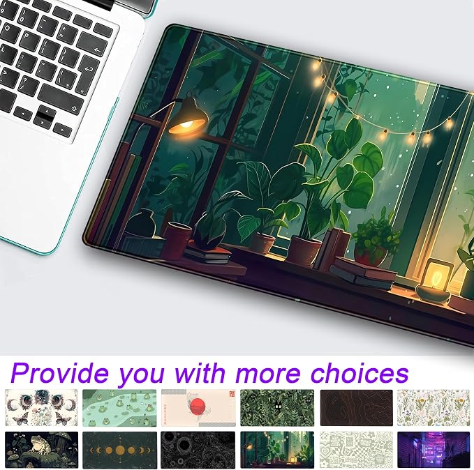 Cute Green Lofi Desk Mat Plants Mouse Pad Anime Forest Aesthetic Nature Desk Pad - Image 2