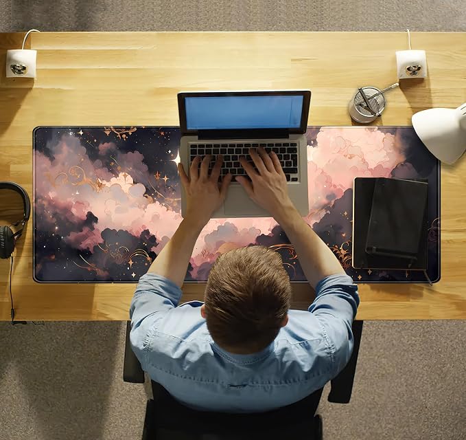 Black Pink Clouds Desk Mat Cute Desk Pad XL Large Extended Mouse Pad Gaming - Image 6